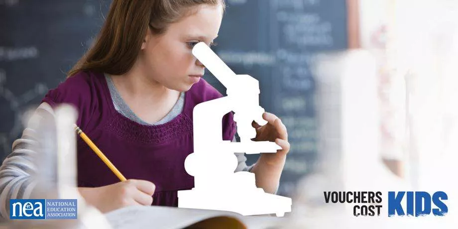 Girl looking into a missing microscope
